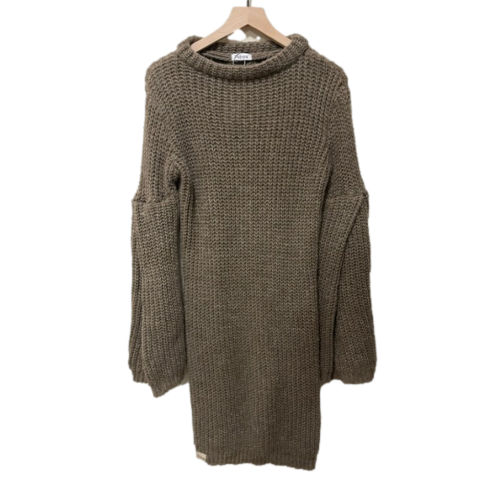Fobya Bell Sleeve Crew Neck Sweater Soft Knit Dress